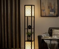 Floor Lamp with Shelves, Dual Light, Modern Tall Standing Lamps for Living Room, Bedroom, with Pull Chain Switch, Bulb not Included, Black