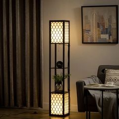 Floor Lamp with Shelves, Dual Light, Modern Tall Standing Lamps for Living Room, Bedroom, with Pull Chain Switch, Bulb not Included, Black