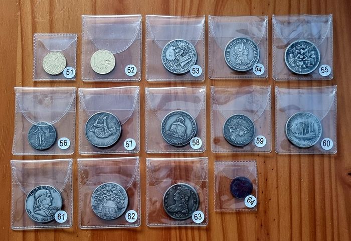 Commemorative / Souvenir Half Dollar / Quarter / 20 Franc / 1 cent Coins.