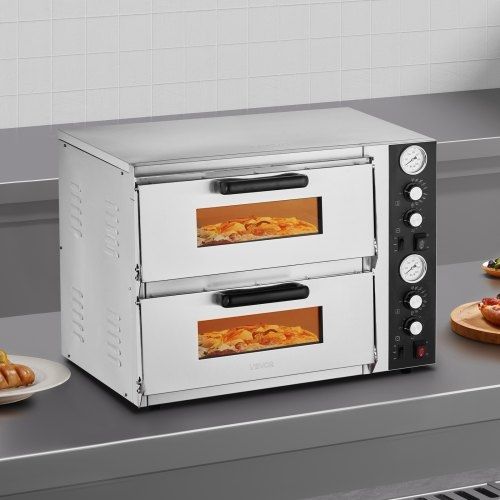 Pizza Oven Electric, 18" Double-Deck Commercial Countertop Pizza Oven, 842F Max Temp, Indoor Pizza Maker with Thermometer