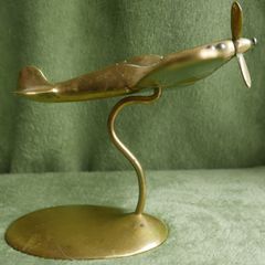 Vintage Brass Spitfire with Stand Desk Ornament Scouts WW2 War Battle of Britain
