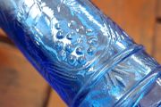Vintage! cobalt blue cornucopia bottle embossed with grapes and vines retro bar deco ,collectors item,buyer collects or pays postage thank you, see pictures for condition,
