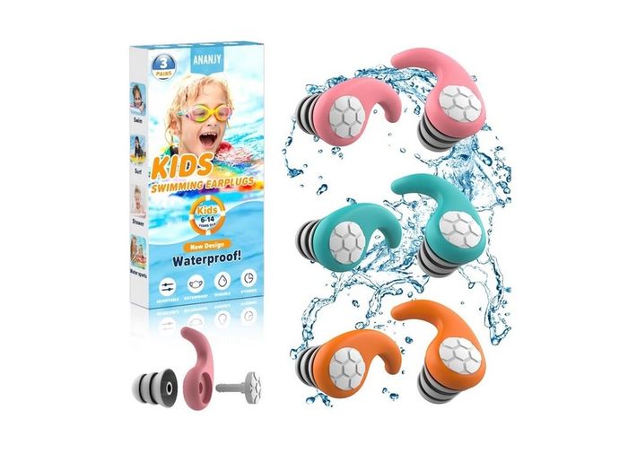 Waterproof Swimming Ear Plugs for Kids (6-14 Years Old) - 3 Pairs