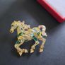 Running Horse Brooch Gold Tone and Green Galloping Horse Brooch Shawl Pin Broach Equestrian Jewellery Image 6