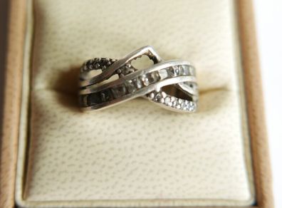 Vintage 925 Sterling Silver Crossover Ring with Stone Setting size M - 5,1g