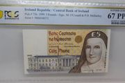 Ireland 1999 5 Pound Banknote Note 15/10/99 Pcgs Superb Gem Unc 67ppq Pop 2/0 !