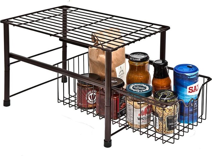 Stackable Under Sink Cabinet Organiser with Sliding Basket Drawer for Kitchen and Bathroom - Bronze