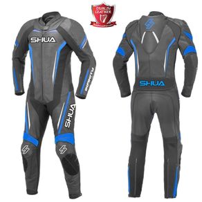 FREE SHIPPING - Shua Infinity 1PC Motorcycle Premium Leather Racing Suit (Black/Blue) - Size 52, 54, 56. 58. 60