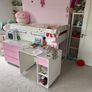 Pink and White Mid Sleeper Bed with Desk, Drawers & Storage Image 3