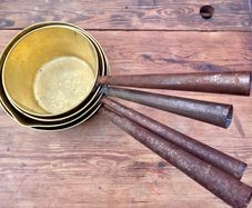 THREE Brass Saucepans