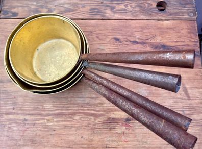 THREE Brass Saucepans