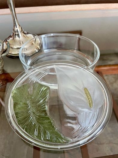 Vintage Calla Lily Oval Glass Lidded Dish Keepsake Box France