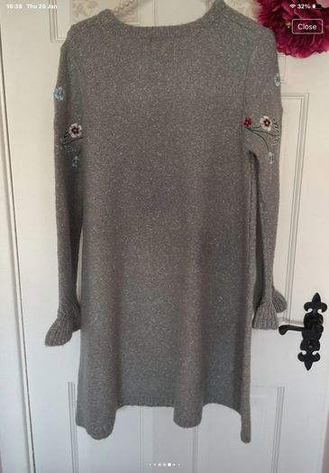 jumper dress Aline yumi jumper dress size small grey frilled cuff with embroidery small 10/12