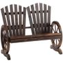 Comfortable Fir Logs Love Chair with Wheel-Shaped Armrests, Outdoor Wooden Loveseats, Carbonized Colour (FREE SHIPPING) Image 5