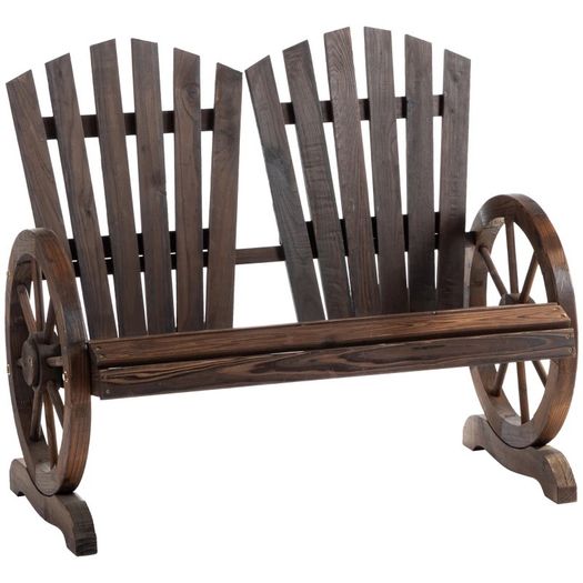 Comfortable Fir Logs Love Chair with Wheel-Shaped Armrests, Outdoor Wooden (FREE POSTAGE)