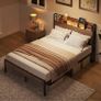 4ft6 Double Bed Frame with Storage Wooden Headboard Image 3