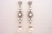 Pearl Crystal Drop Dangle Silver Earrings