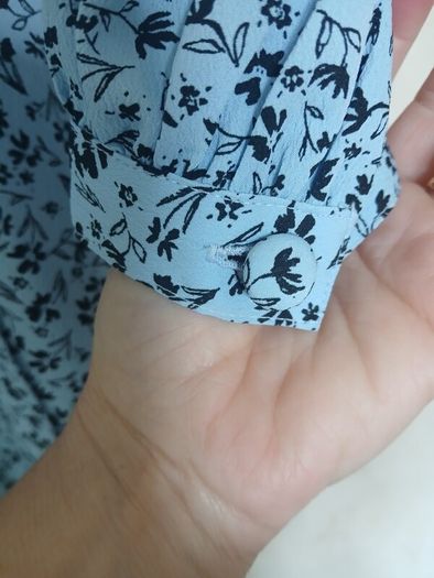 full length monkl blue summer dress with long sleeves.