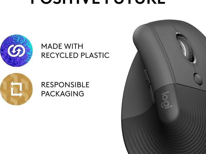 Lift Vertical Ergonomic Mouse, Wireless, Bluetooth or Logi Bolt USB receiver, Quiet clicks, 4 buttons, compatible with Windows/macOS/iPadOS, Laptop, PC - Graphite