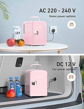 NEW SALE | Mini Fridge 4 Litre, 6 Can Portable AC+DC Power Cooler & Warmer, for Bedrooms, Cars, Offices; Skincare, Makeup, Cosmetics, Food