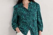 Seasalt Cornwall Teal Blue Leaf Print Blouse Shirt Size 18