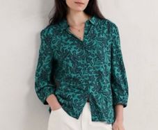 Seasalt Cornwall Teal Blue Leaf Print Blouse Shirt Size 18