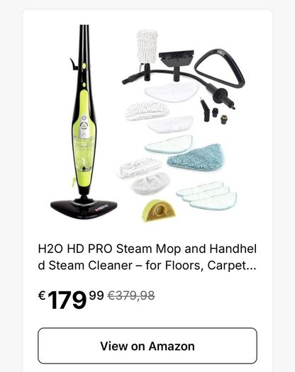 H20 High Definition Steam Cleaner (Requires new Water Tank and cleaning pads)