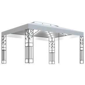 Gazebo with Double Roof and String Lights 3x4 m White