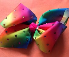 Jojo style hair bow, rainbow with crystals