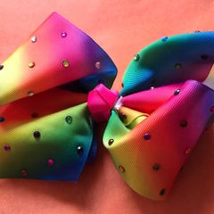 Jojo style hair bow, rainbow with crystals