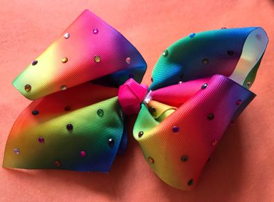 Jojo style hair bow, rainbow with crystals