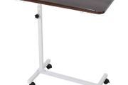 Height Adjustable End Table with Wheels Mobile Sofa Side Table for Living Room, Bedroom Brown