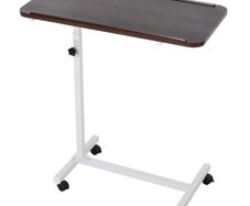 Height Adjustable End Table with Wheels Mobile Sofa Side Table for Living Room, Bedroom Brown