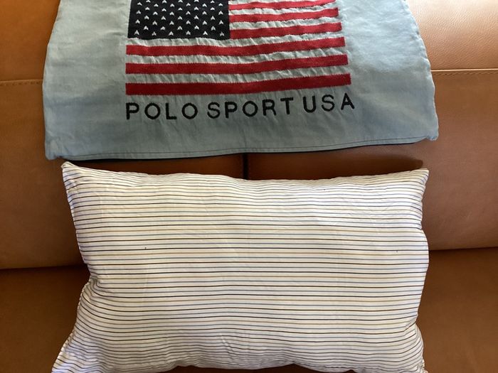 Vintage Polo Sport Ralph Lauren Flag Pillow Cover 25x15 Oversized Lumbar Woven Jacquard Intarsia Americana Throw Pillow 1990s