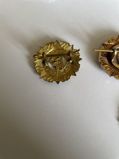 Irish Army cap badges three brass one staybrite