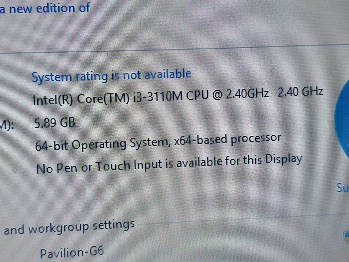 HP Pavilion G6, Intel Core i3-3110M, 2.4GHz, 6GB Ram, Windows 8, Opera, Chrome and VLC