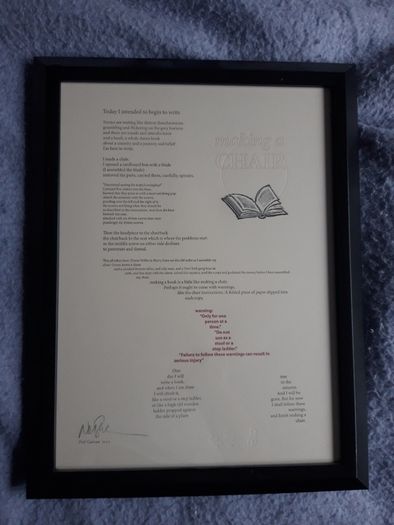 Signed limited Neil Gaiman hand made Print-Making a Chair.