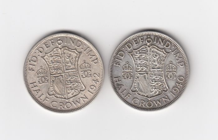 G.B.1940 &1942. Half Crown, 2/6, 50% Silver Coins ( no.435)