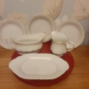 China Sandard' Collectable Vintage China Pieces ... Biscuit Plate, Gravy Boat, 3 Cake Plates and a Milk Jug