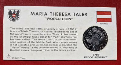 1780 Maria Theresa Taler Proof Restrike Silver Coin In Card