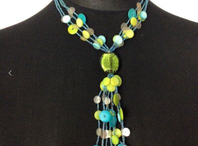 M&s Teal And Green Beaded 3 Strand Statement Necklace