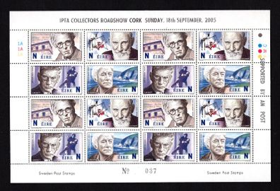 2005 Ireland IPTA Roadshow Cork September 18th 2005 Commemorative Stamps Exhibition Souvenir on 2004 Nobel Sheet Mint Never Hinged Number 037