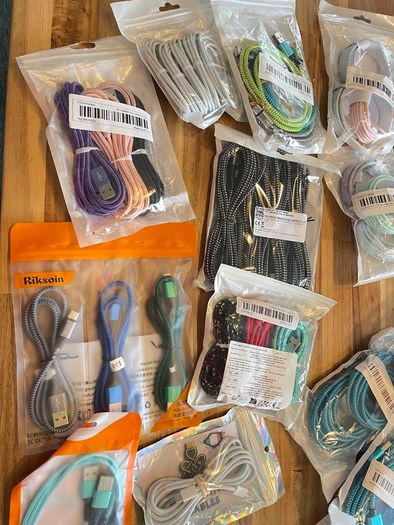 Job lot of 150 new braided fast-charging cables and extras