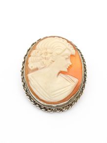 Vintage Signed Sterling Silver Lady Cameo Brooch
