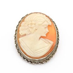 Vintage Signed Sterling Silver Lady Cameo Brooch