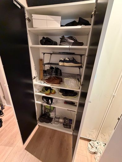2 IKEA BILLY Shoe Storage Units with 4 HOGBO Glass Doors & 11 GREJIG Shoe Racks
