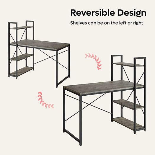 Computer Desk with Storage Shelves Writing Desk with Shelves 120CM Reversible Computer Desk with Bookshelf for Home Office Small Space MULTIPLE COLOURS AVAILABLE (FREE POSTAGE)