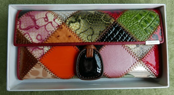 Vintage TEMANLI PATCHWORK WALLET - Ladies Genuine Leather Tri-Fold Wallet - Multi-Color Patchwork - By Temanli