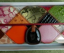 Vintage TEMANLI PATCHWORK WALLET - Ladies Genuine Leather Tri-Fold Wallet - Multi-Color Patchwork - By Temanli