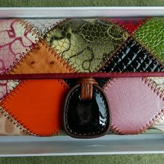 Vintage TEMANLI PATCHWORK WALLET - Ladies Genuine Leather Tri-Fold Wallet - Multi-Color Patchwork - By Temanli